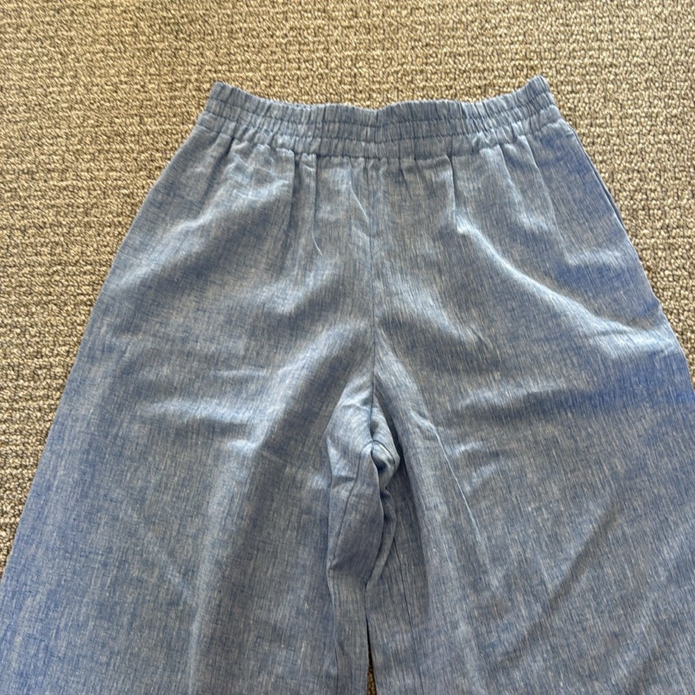 New Zara Blue Linen Top Jacket Wide Leg Pants Set S - Picture 9 of 10